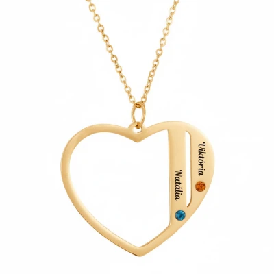Náhrdelník s príveskom v tvare srdca s dvoma menami