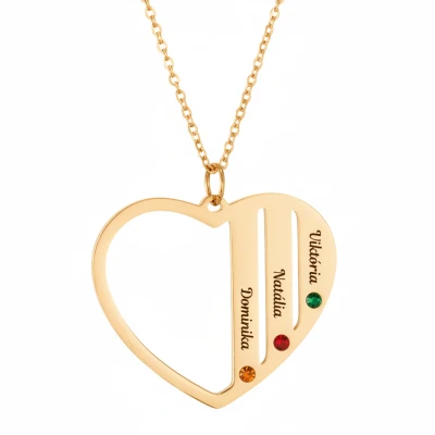 Náhrdelník s príveskom v tvare srdca s troma menami