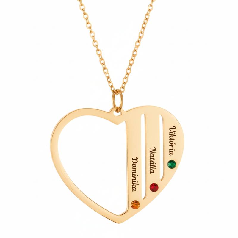 Náhrdelník s príveskom v tvare srdca s troma menami