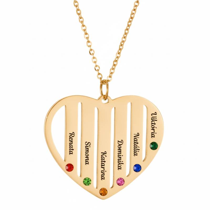 Náhrdelník s príveskom v tvare srdca so šiestimi menami
