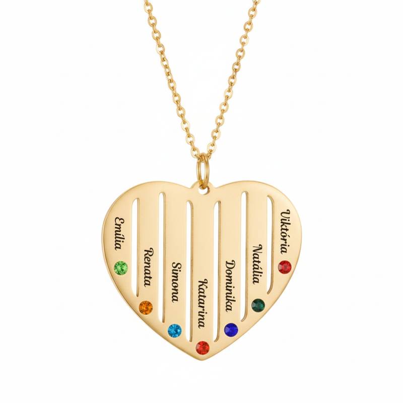 Náhrdelník s príveskom v tvare srdca so siedmimi menami