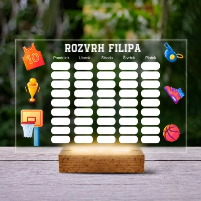 Personalizovaná 3D LED lampa – rozvrh so športovou tematikou