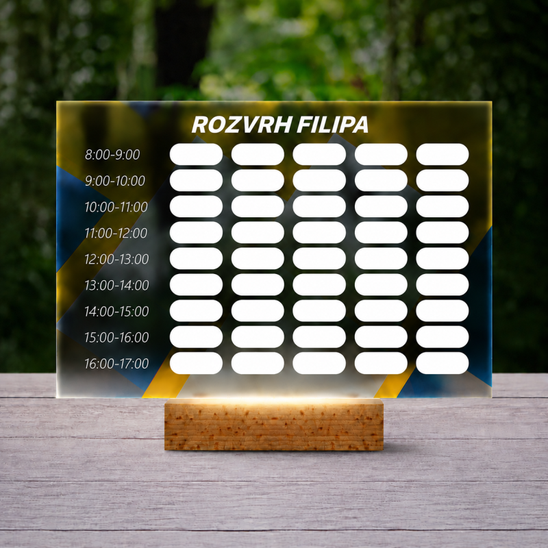 Personalizovaná 3D LED lampa – rozvrh s geometrickým dizajnom