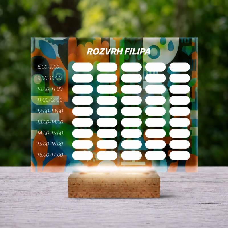 Personalizovaná 3D LED lampa – rozvrh s moderným dizajnom
