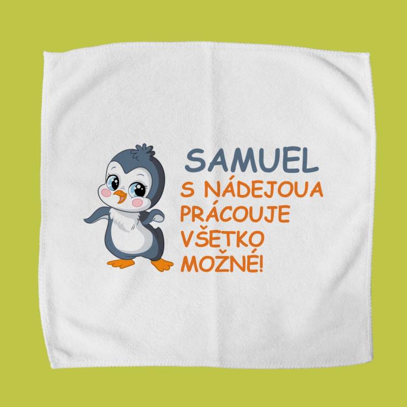 Personalizovaný uterák na desiatový box – Tučniak